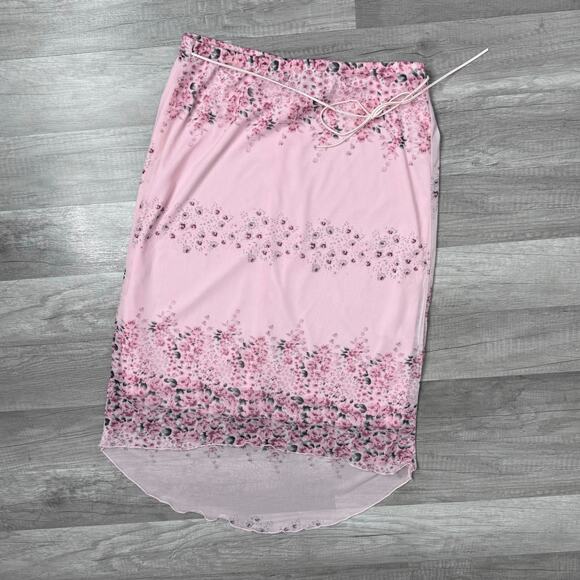 Vintage Y2K Coquette Fairycore Floral Midi Skirt Pink Mesh Medium - Picture 1 of 9
